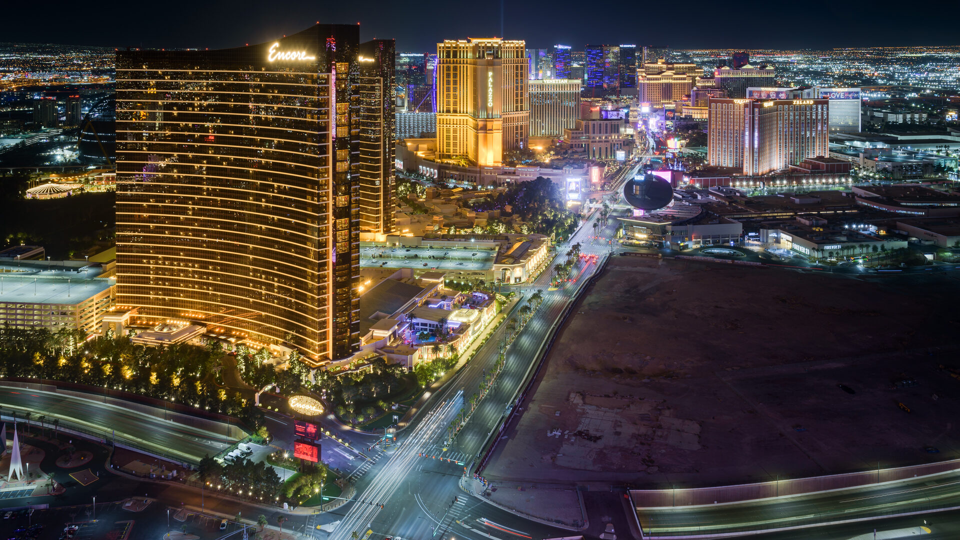 The Las Vegas Strip skyline lit up at night